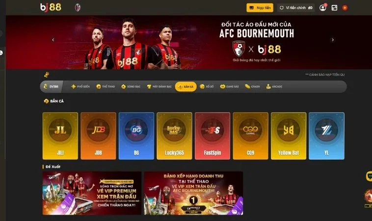 Sảnh bắn cá BJ88 hợp tác với nhiều nhà cung cấp game uy tín