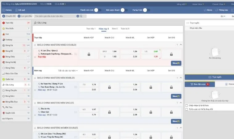 Thống Lĩnh Sân Cầu Với Cách Chơi Cá Cược Cầu Lông Tại BJ88 2 Bảng kèo cá cược Cầu Lông Tại BJ88