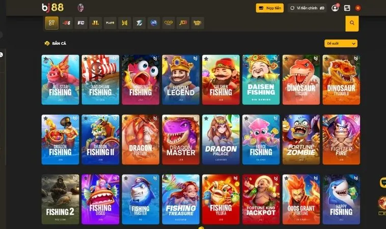 Sảnh bắn cá BJ88 quy tụ nhiều thể loại game bắn cá hấp dẫn