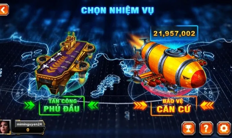 Bật Mí Cách Chơi Bắn Cá Đại Chiến B52 BJ88 Thắng Đậm Nhất 2 Chọn nhiệm vụ trong game Bắn Cá Đại Chiến B52 BJ88