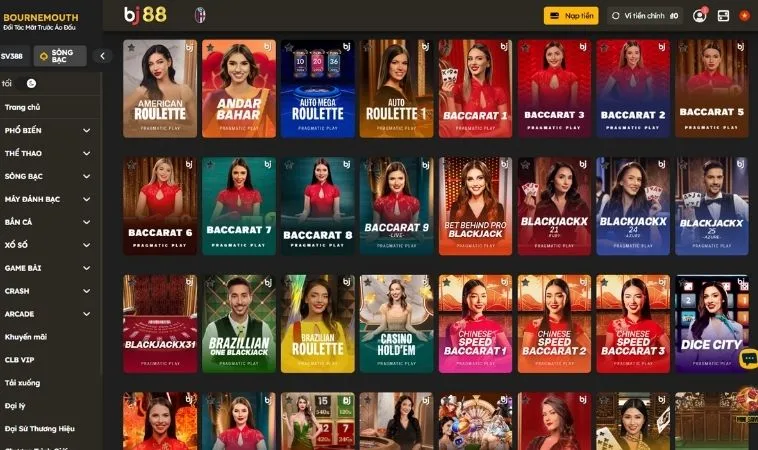 Đa dạng các thể loại game live casino để trải nghiệm tại nhà cái BJ88